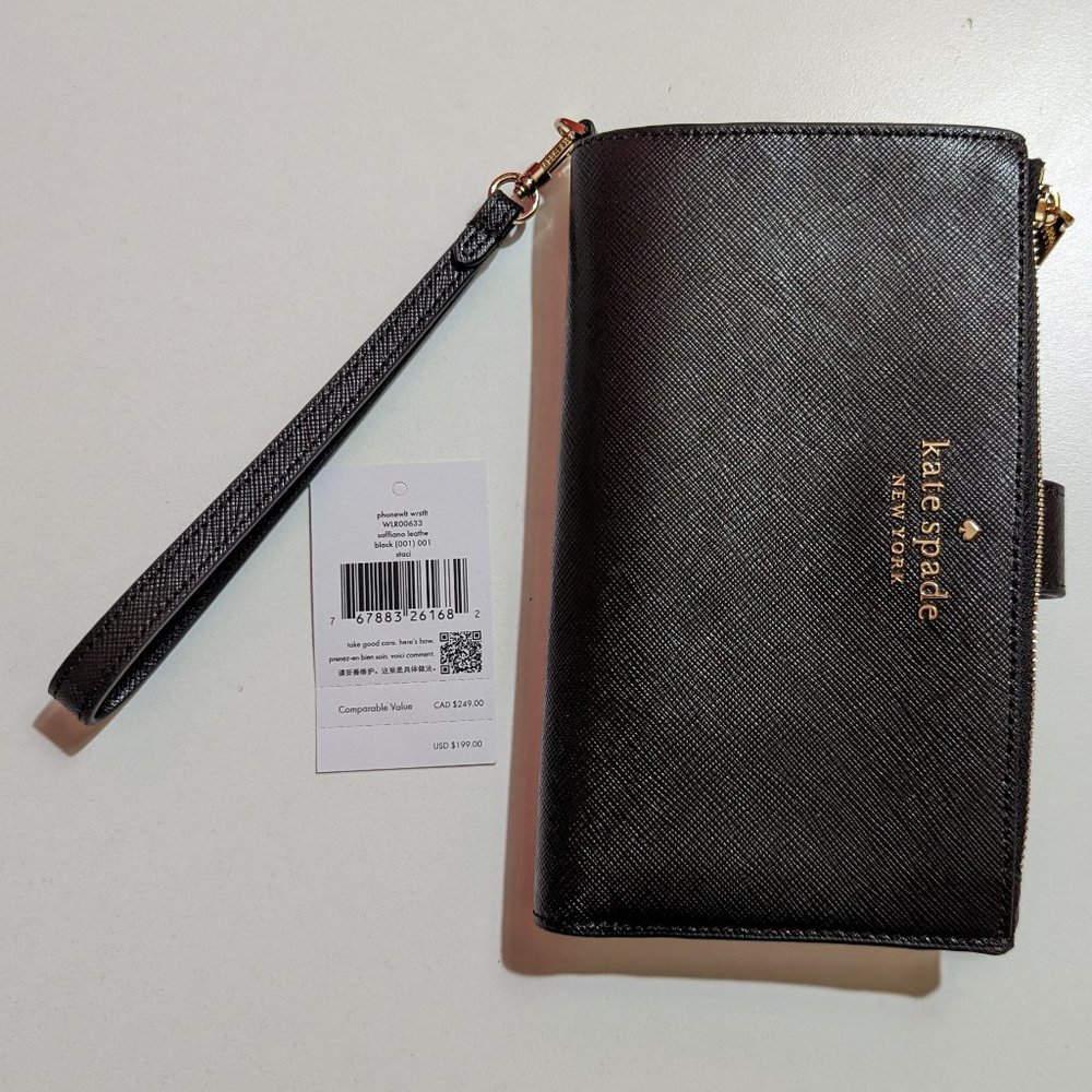 Kate Spade Staci Black Saffiano Leather Phone Wristlet Wallet